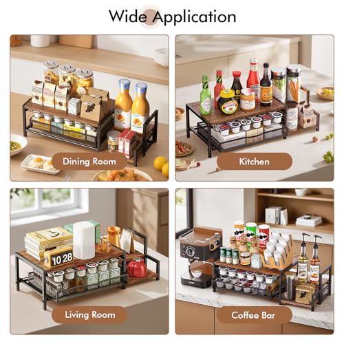 K Cup Holder, 2-Tier Coffee Pod Holder for 48 Pods, K Cup Drawer Organizer with Sliding Storage Drawer, Coffee Bar Station Organizer for Countertop, Space Saving, Home & Office, Brown - size: 22.3"×9.5"×6.7"