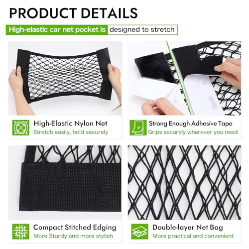 2pcs RV Cargo Storage Mesh Net,Elastic Stretchable Netting Pocket with 4 Adhesive Backing for Camper,Trailer,SUV,Truck (17.7 x 9.5 Inch)–Perfect for Holding Toiletries, Kitchen Supplies,Travel Essenti