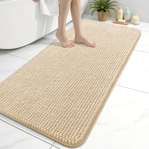Arotive Bathroom Rugs 47" x 24", Ultra Soft Absorbent Chenille Bath Rugs, Non-Slip Rubber Backing, Machine Washable Bath Mats for Bathroom Floor, Tub and Shower, Home Decor Accessories, Beige - color: Beige, size: 47" X 24"