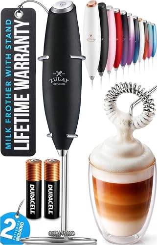 Zulay Kitchen Powerful Milk Frother Wand With Duracell Batteries - Ultra Fast Handheld Drink Mixer - Electric Whisk Foam Maker for Coffee, Lattes, Cappuccino & Matcha - Z1 Motor - Black - color: Alpha Black, size: Z1 Motor + Batteries