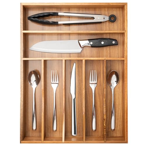 Silverware Organizer Acacia Kitchen Drawer Organizer Utensil Organizer Silverware Holder Cutlery Organizer in drawer Flatware Organizer Tray (Acacia 7 Slots) - color: Acacia, size: 7 Slots