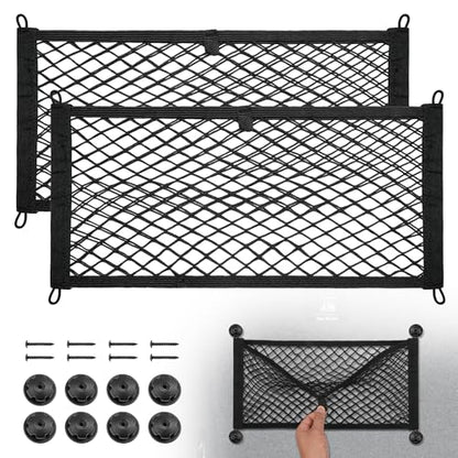 BUMBEE Mesh Cargo Net, Envelope Netting, Elastic Pocket Pouch Bungee Organizer for Car Seat Back RV Wall Trunk, Hooks & Screws Included(21.7'' x 9.8'') - size: 21.7'' x 9.8''