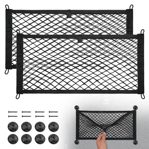 BUMBEE Mesh Cargo Net, Envelope Netting, Elastic Pocket Pouch Bungee Organizer for Car Seat Back RV Wall Trunk, Hooks & Screws Included(21.7'' x 9.8'') - size: 21.7'' x 9.8''