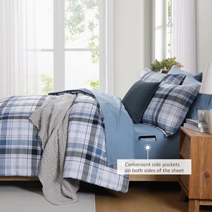 MaiRêve Twin XL Size Plaid Comforter Set Lake Blue, Classic 5 Pieces Farmhouse Bedding Set, All Season Lightweight Bed in A Bag with Sheets, Pillowcase & Sham - color: Lake Blue, size: Twin XL