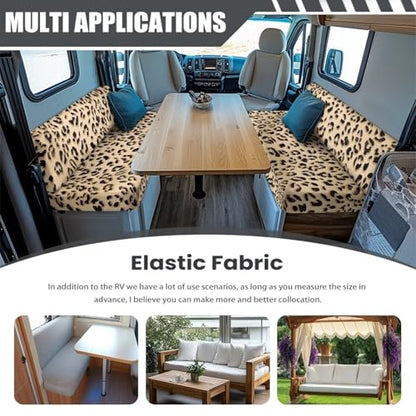 RV Dinette Cushion Covers Brown Leopard Stretch Camper Couch Cover with Seat Covers and Backrest Cushions, Camper Seat Protector Dinette Booth Sofa Slipcover for Rv - color: Brown Leopard
