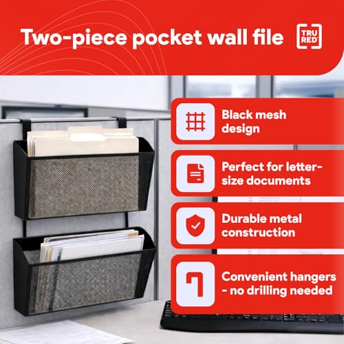 Staples TRU RED Mesh Letter Wall File, 1 - Pocket Hanging Organizer, Black, 2-Pack - Wall - Mounted Office, Door and Cubicle File Holder - style: 2 Pack