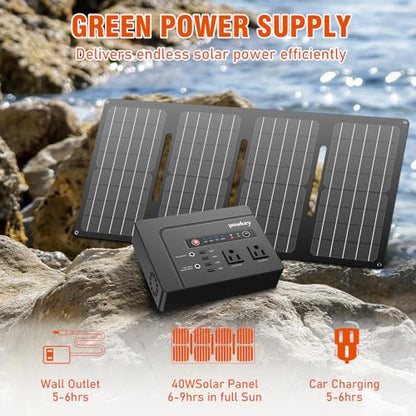 powkey 200W Portable Power Bank with Solar Panel 40W, 146Wh Power Bank with AC Outlet, High Eifficiency Waterproof Solar Panel Kit with Battery Bank for Outdoor Camping Home Backup - color: Black Grey