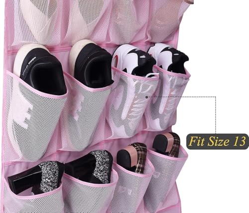 MISSLO Over The Door Shoe Organizer 24 Large Mesh Pockets (Pink) - color: Pink