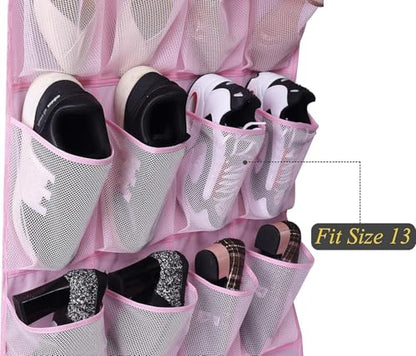 MISSLO Over The Door Shoe Organizer 24 Large Mesh Pockets (Pink) - color: Pink