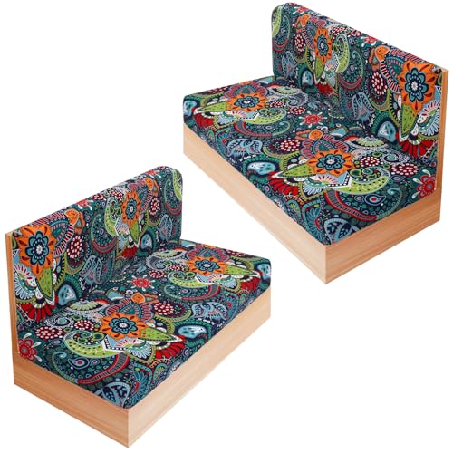 RV Dinette Cushion Covers Set of 2, Printed Camper Cushion Slipcovers, Washable Anti Slip Stretch Fabric (Paisley Pattern) - color: Blue Green, size: 2 Bench Cover & 2 Backrest Cover