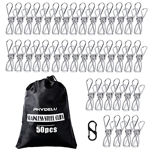 (50PCS) Stainless Steel Laundry Clothes Pins Heavy Duty Outdoor, Clothespins for Hanging Clothes, Metal Clips, Metal Snack Bag Chip Clips for Food Packages, Mini Clothes pins - size: 50pcs small size Clothes Pins