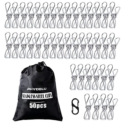 (50PCS) Stainless Steel Laundry Clothes Pins Heavy Duty Outdoor, Clothespins for Hanging Clothes, Metal Clips, Metal Snack Bag Chip Clips for Food Packages, Mini Clothes pins - size: 50pcs small size Clothes Pins