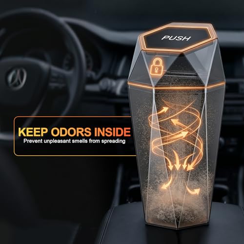 JUSTTOP Car Trash Can with Lid, Diamond Design Small Automatic Portable Trash Can with 1 Trash Bag, Easy to Clean, Used in Car Home Office (Black) - color: Black-1PCS, size: 1PCS