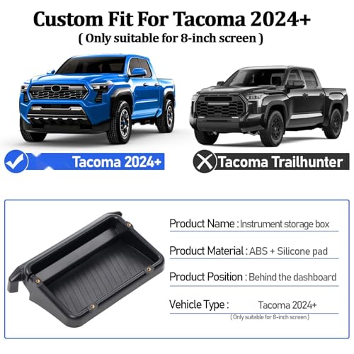 8-Inch Dashboard Behind Screen Storage Box for 2024+ Tacoma – Custom-Fit Dash Storage Box with Anti-Slip Silicone Pad & Hidden Tray, Non-Slip Interior Accessories (Exclusively for 8 Inch Screens)