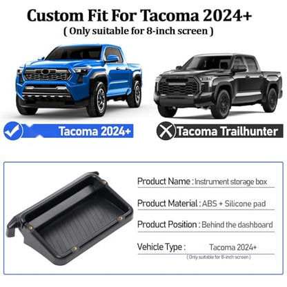 8-Inch Dashboard Behind Screen Storage Box for 2024+ Tacoma – Custom-Fit Dash Storage Box with Anti-Slip Silicone Pad & Hidden Tray, Non-Slip Interior Accessories (Exclusively for 8 Inch Screens)