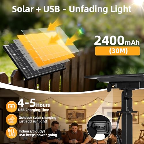 100FT Solar Lights Outdoor Waterproof: G40 30M Shatterproof Bulbs Patio Lights - Solar Powered Remote Control 3 Light Modes Dimmable Solar Light - Camping Backyard Garden Deck Outside Yard - size: 100FT-Remote