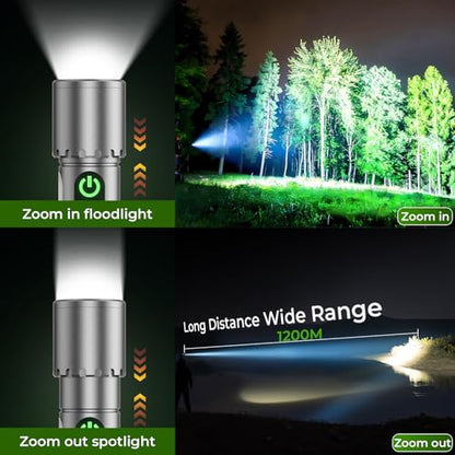 ADDplus Magnetic Flashlight Rechargeable,2000LM 5000mAh Flashlights High Lumens with 18 Modes,Waterproof, Adjustable,Powerful Flash Light,Multi-Flashlights for Home,Car,Hiking,Camping (1, Silver) - color: Silver