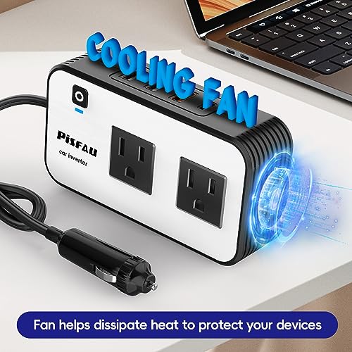 200W Car Power Inverter, PiSFAU DC 12V to 110V AC Car Plug Adapter Outlet with [20W USB-C] /USB-Fast Charger(18W) / 4.8A Dual USB/car Charger for Laptop - size: 200W-Standard