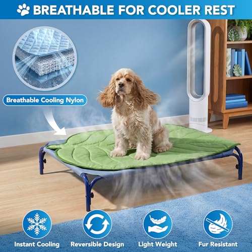 PetAmi Dog Cooling Mat, Leaf Shape, Pet Pad with Cooling Nylon & Soft Fleece, Q-Max > 0.4 Reversible All Season Blanket for Dogs & Cats, Large 52x60 in, Sage Green - color: Sage Green, size: Large