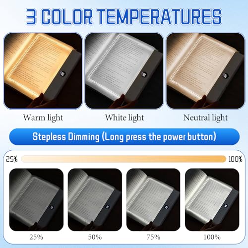 Book Light, Rechargeable Clear LED Flat Reading Light with 3 Colors & Timer, Dimmable Panel Plate Lamp Book Full Page Light for Reading in Bed at Night, for Women Readers Kids Book Lovers (Pink) - color: Pink