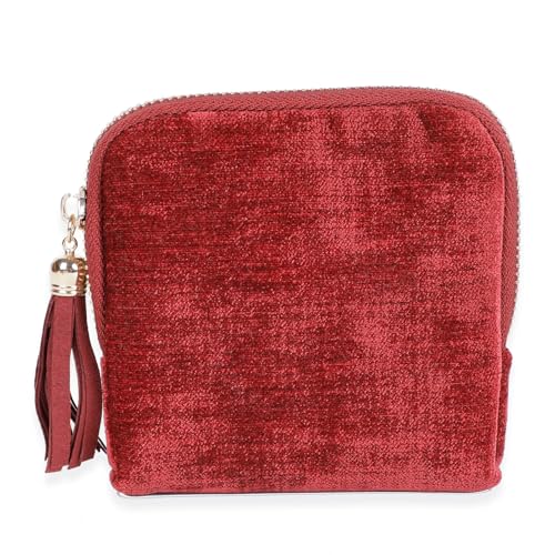 ASINGYER Travel Jewelry Storage Bag for Women, Velvet Portable Jewelry Organizer with Tassel Zipper, Small Pouches for Bracelets Necklaces Rings Earrings, Wedding Gift for Women (Wine red) - color: Wine red