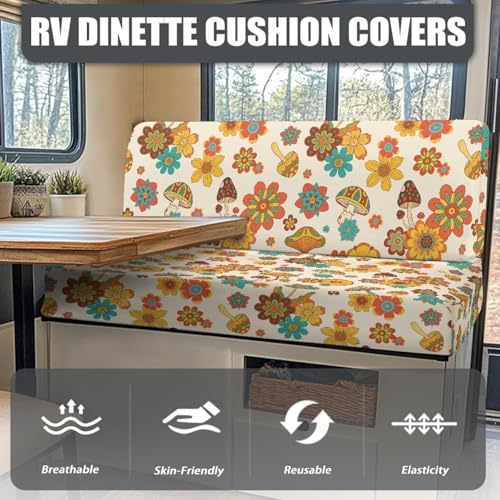 Fall Mushroom Floral RV Dinette Cushion Slipcovers Stretch Camper Booth Seats Replacement Cover RV Sofa Furniture Protector-Bench & Backrest Covers, 2Sets - color: Fall Mushroom Floral