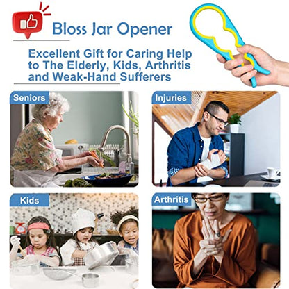 Jar Opener, Bloss Non Slip Jar Bottle Opener Jar Gripper for Weak Hands, Seniors With Arthritis and Children, 4 in 1 Multi-Function Colorful Can Opener Kitchen Tool Get Lids Off Easily, Blue Yellow - color: Blue Yellow