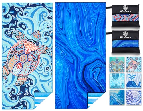 2 Pack Microfiber Lightweight Beach Towel Sand Free Quick Dry Absorbent Thin Compact Towels for Swimming Pool Camping Beach Accessories Large Easy Pack Travel Things for Vacation Essentials Gift - color: 2 Pack Turtle Blue Trippy a