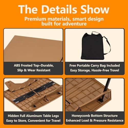 Foldable Camping Table, Portable Dual-Height Adjustable Aluminum Alloy Side Table (3.9"/15.7") with Storage Bag, Suitable for Outdoor Camping, Fishing, Picnics, BBQ, and Hiking (Khaki)