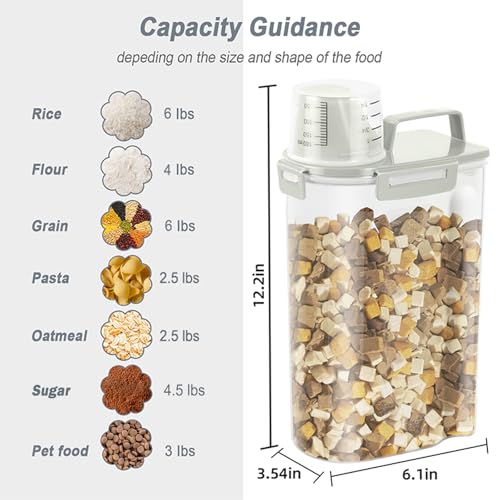 LEAWALK Airtight Rice Storage Container, Cereal Dry Food Flour and Sugar Bin, Dog Cat Food Dispenser with Measuring Cup, BPA Free Clear Plastic Kitchen (White x 2, 3L-2pack) - color: White x 2, size: 3L-2pack