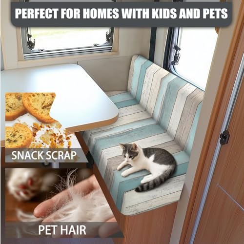 Blue White Wood Pattern 3 Pieces RV Dinette Cushion Covers Scratch-Resistant RV Couch Cover wuth Pillowcase, Sofa Furniture Protector Camper Seat Covers Dinette Booth - color: Blue White Wood