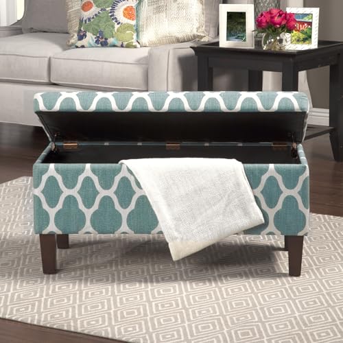 HomePop 36" Storage Ottoman Bench with Hinged Lid - Teal Geometric - color: Teal Geometric