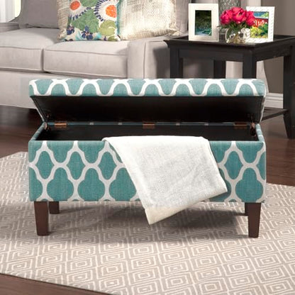 HomePop 36" Storage Ottoman Bench with Hinged Lid - Teal Geometric - color: Teal Geometric