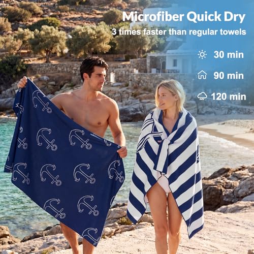 Frienda 4 Pack Microfiber Oversized Lightweight Beach Towel 71x32 in for Women Men Microfiber Quick Dry Sand Free Ocean Coastal Towels for Beach Pool Travel(Nautical) - style: Nautical
