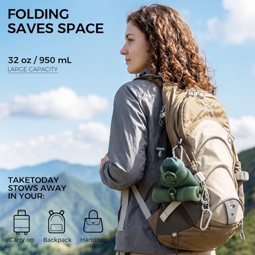 TakeToday Collapsible Water Bottles 32oz, Foldable Travel Bottle, TSA-Approved Leakproof Newly Silicone Water Bottle for Hiking, Travel, Outdoors, Black - color: Black