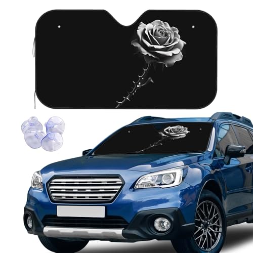 Black and White Flower Windshield Sun Shade Car Front Window Shades for Car Accessories Sun Heat UV Rays Visor for Universal Cars SUV Truck 51 x 27.5 Inch - color: Flower