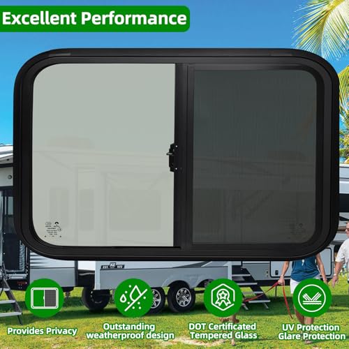 NOVINO Cargo Trailer Windows,48" Wx22 H RV Windows for Cargo Trailer/Camper/Travel Trailer with Trim Ring,Horizontal Sliding Replacement Fit 15/16" or 1-3/8" Thick Wall,Allow Error 1/16”,DOT Approved - size: 48"W x 22"H