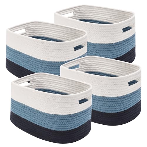 4 Pack Woven Storage Baskets for Organizing - Cotton Rope Baskets for Closet, Toys, Books, Towels, Durable Storage Bins for Shelves, Living Room, Bedroom, 12.7''Lx9''Wx7.8''H (Blue, 12.7") - color: Blue, size: 12.7"
