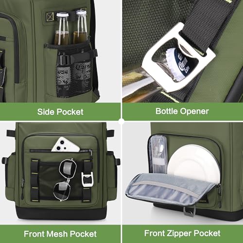 42 Can Backpack Cooler,40L Insulated Double Decker Leakproof, Waterproof Travel Cooler Backpack for Beach Camping Picnic Travel - color: green