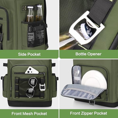 42 Can Backpack Cooler,40L Insulated Double Decker Leakproof, Waterproof Travel Cooler Backpack for Beach Camping Picnic Travel - color: green
