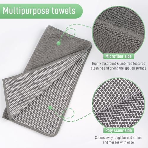 SINLAND Microfiber Dish Cloths Dish Rags for Washing Dishes Best Kitchen Washcloth Cleaning Cloths with Poly Scour Side 12Inchx12Inch 10Pack Grey - color: Grey, size: 12inchx12inch 10pack