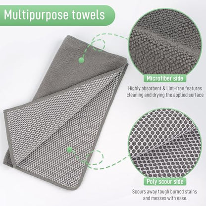 SINLAND Microfiber Dish Cloths Dish Rags for Washing Dishes Best Kitchen Washcloth Cleaning Cloths with Poly Scour Side 12Inchx12Inch 10Pack Grey - color: Grey, size: 12inchx12inch 10pack