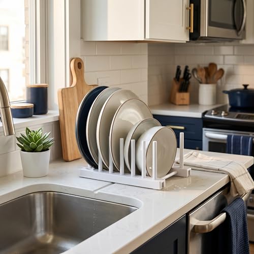 Rengue Dish Drying Rack, Stand, ABS Material, Space Saving, 17x12x9.5cm, Grey and White Dish Drying Rack, Removable Plate Draining Nan Kitchen (White) - color: White