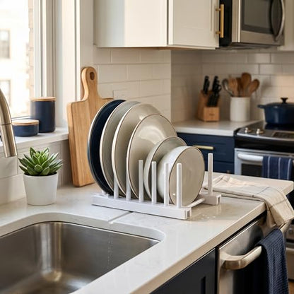 Rengue Dish Drying Rack, Stand, ABS Material, Space Saving, 17x12x9.5cm, Grey and White Dish Drying Rack, Removable Plate Draining Nan Kitchen (White) - color: White