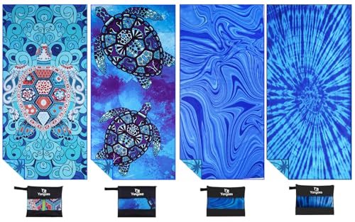 Yongoes 4 Pack Microfiber Lightweight Thin Beach Towel Sand Free Quick Dry Super Absorbent Large Towels for Swimming Pool Yoga Gym Travel Vacation Beach Accessories Essentials for Adults - color: 4 Pack Turtle Tie Dye Stripes