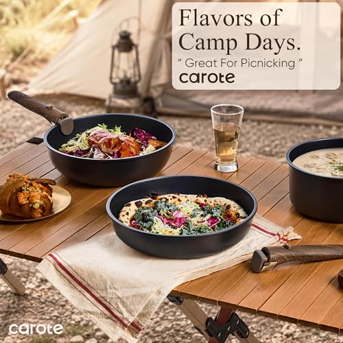 CAROTE 19pcs Pots and Pans Non Stick, Cookware Sets Detachable Handle, Induction Kitchen Pots and Pans,NonStick Cooking Set, Oven/Dishwasher/Fridge Safe, Space Saving - color: Black, size: 19 Piece