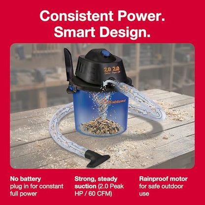 Koblenz Wet Dry Vacuum Cleaner, 2 Gallon 2.0 PHP, 60 CFM, 10 ft Reach, Twist-N-Lock Hose, Small Shop Vac, Portable Shop Vac for Home Car Garage Workshop, Accessories Included, Blue/Black, WD-2L - size: 2 Gallon 2.0 HP