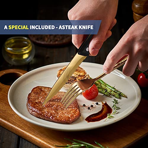 Logcow Travel Utensils with Case,Reusable Utensils,Portable Travel Camping Cutlery Set,Stainless Steel Flatware Set,Lunch Boxes Workplace Camping School Picnic (Gold) - color: Gold
