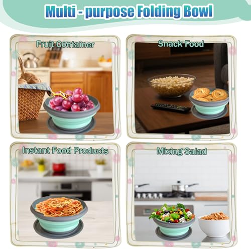 Collapsible Camping Bowl with Lid, Silicone Salad Bowl Serving, Microwave Foldable Soup Ramen Serving for Travel, Picnic, Rv(Blue) - color: Blue