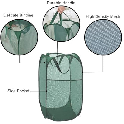 Pop Up Laundry Basket, Collapsible Mesh Laundry Hamper, Vertical Popup Hamper for Laundry, Spacing Saving Storage Basket for Bedroom, Hotel, Cruise, Green - color: Green